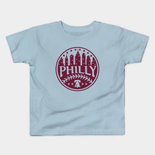 Retro Vintage Philadelphia Baseball Old School Red Philly City Skyline Kids T-Shirt